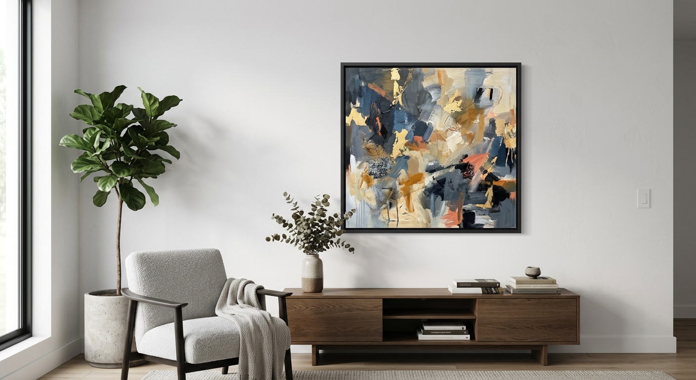 Cadre moderne flottant avec tableau contemporain