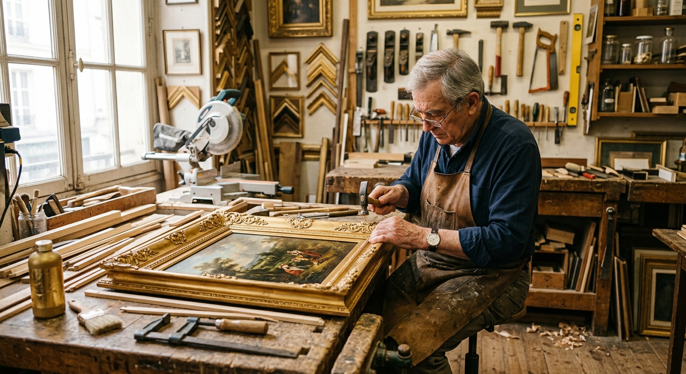 Artisan encadreur dans son atelier